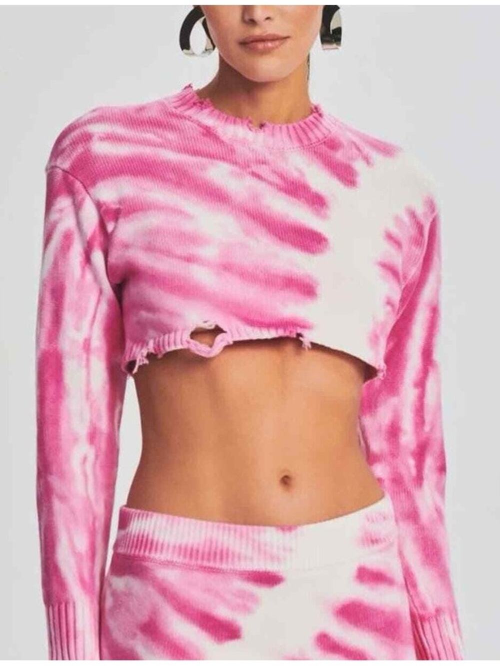 NWT SER.O.YA Paige Distressed Cropped Sweater Pink Line Tie Dye size XS